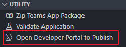 Captura de tela mostrando a seleção de abrir o Portal do Desenvolvedor para publicar.